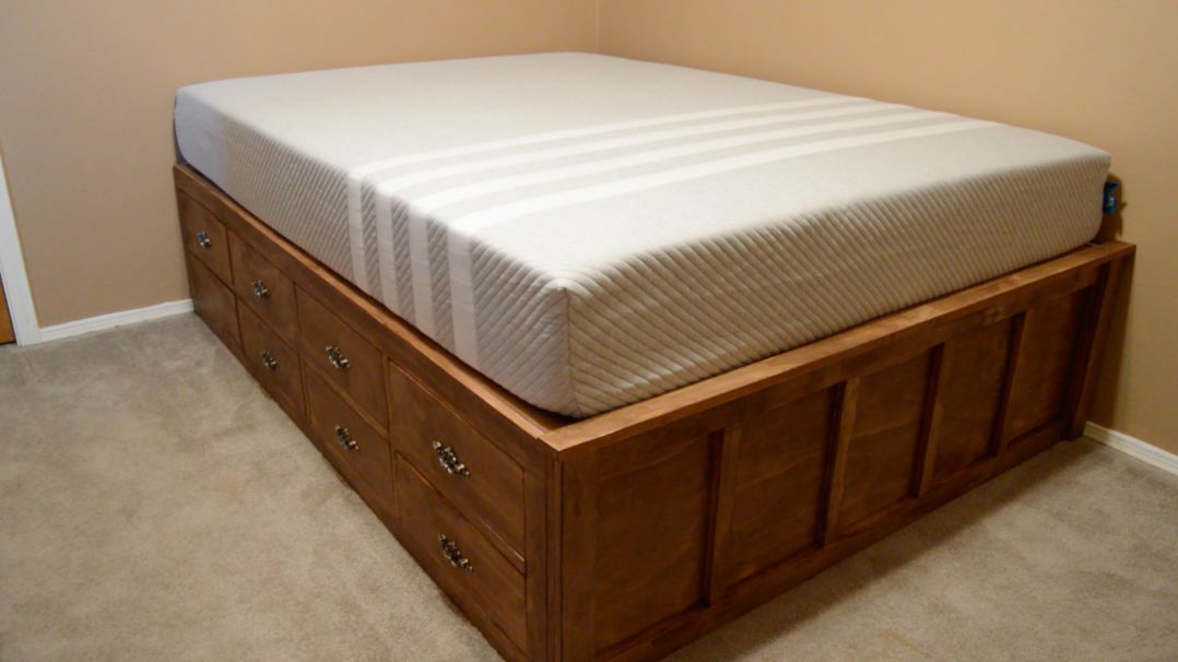 Diy Queen Bed Frame With Drawer Storage, How To Build A Wooden Full Bed Frame With Storage