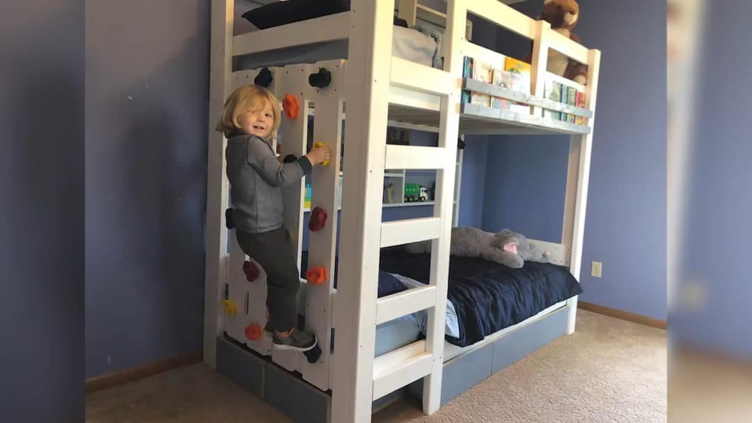 build a bunk bed with rock climbing wall00 12 16 18still049