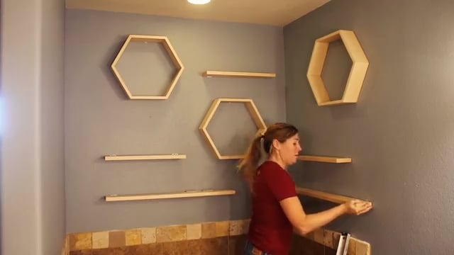 how to build diy floating hexagon shelves 26
