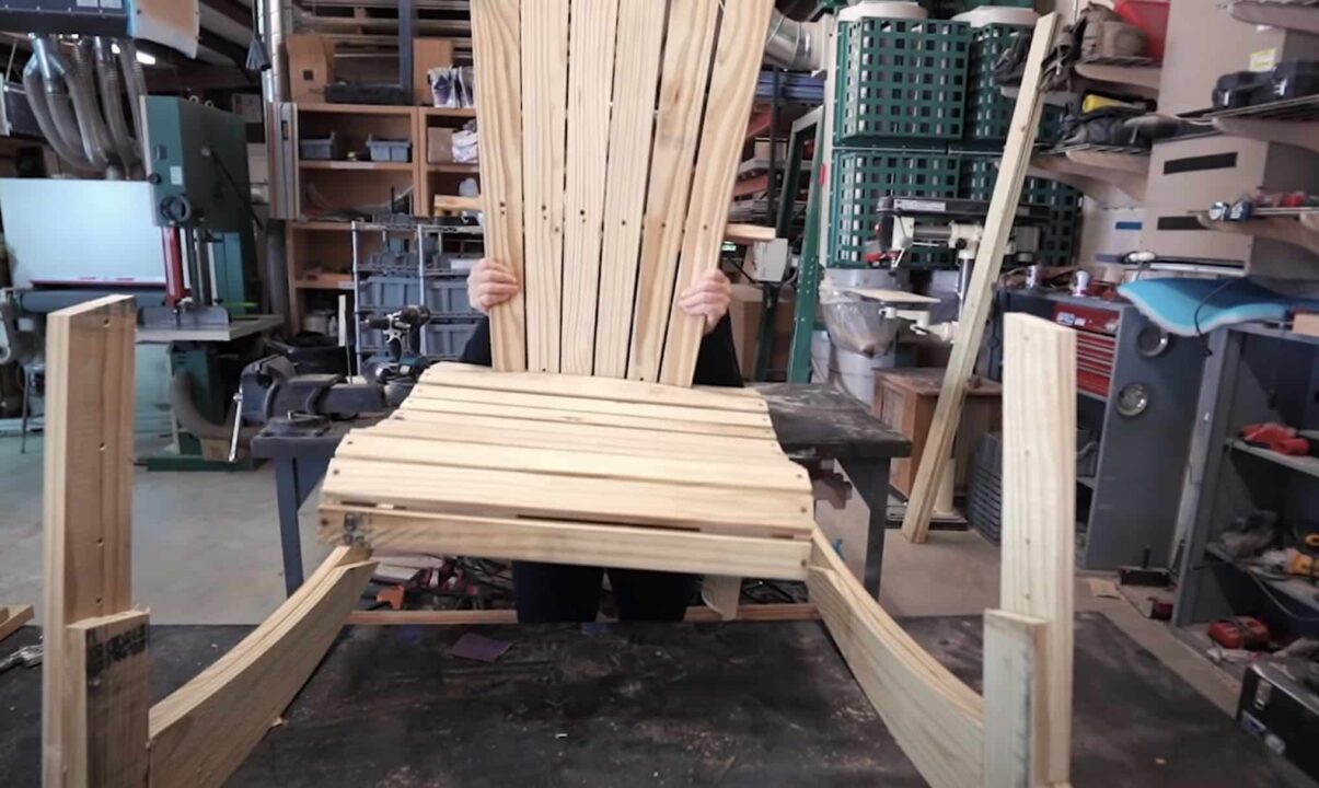 Attaching the main body of your DIY Adirondack Rocking Chair to the Rockers