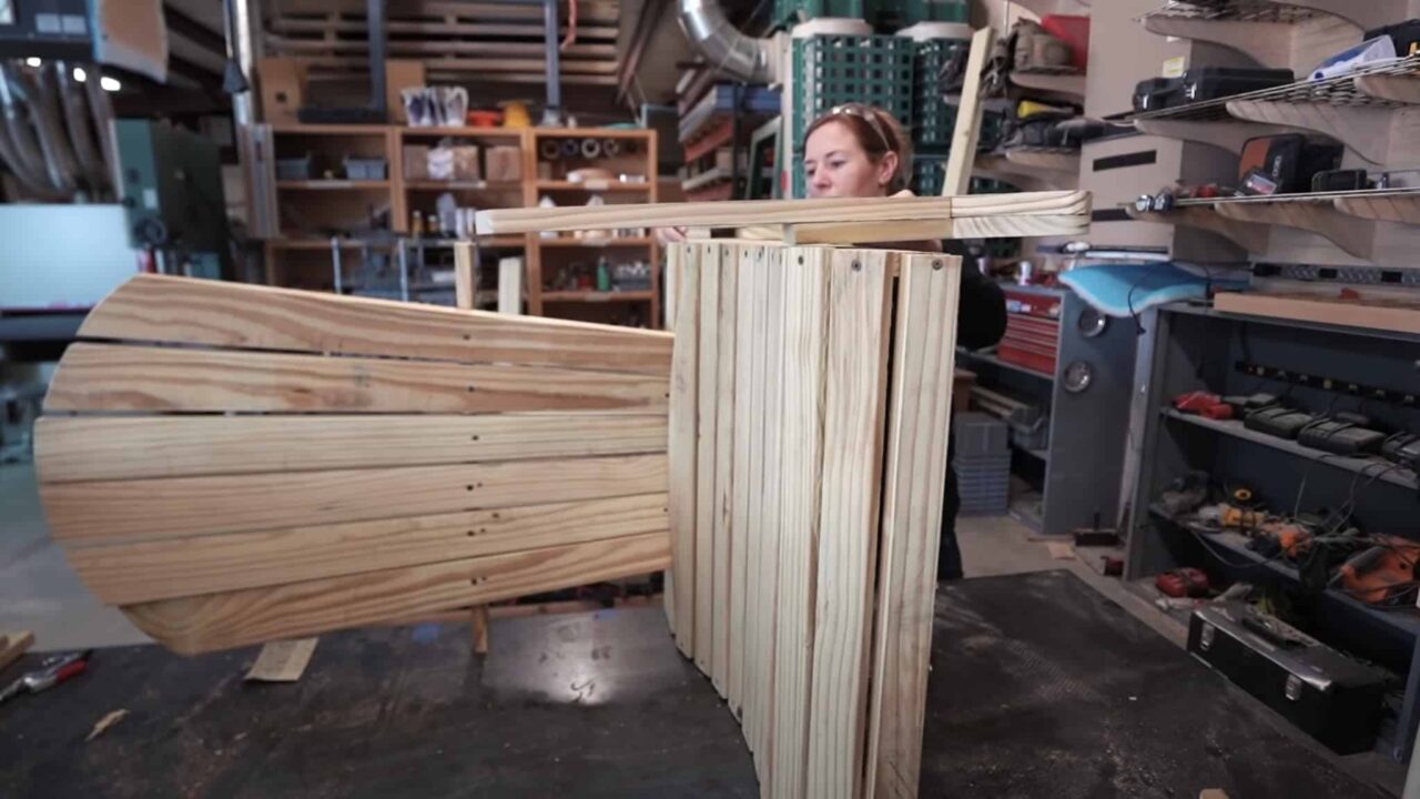 Attaching the main body of your DIY Adirondack Rocking Chair to the Rockers